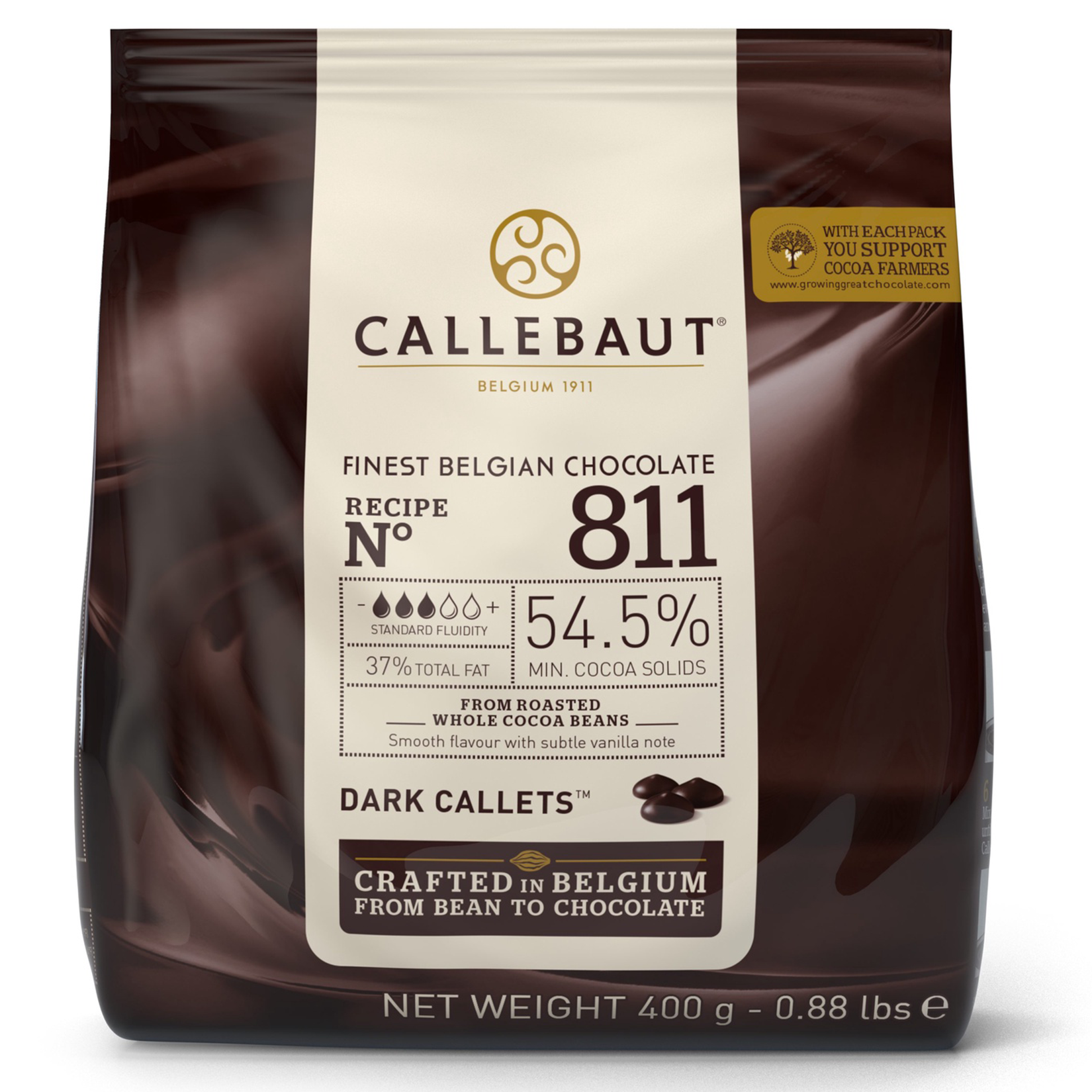 Шоколад тёмный 54,5%, №811, Callebaut, Бельгия, заводская упаковка 400 г  | Фото — Магазин Andy Chef  1