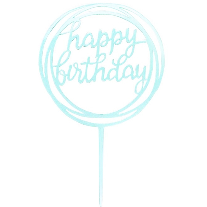 Топпер пластиковый круглый Happy Birthday светло-голубой  | Фото — Магазин Andy Chef  1