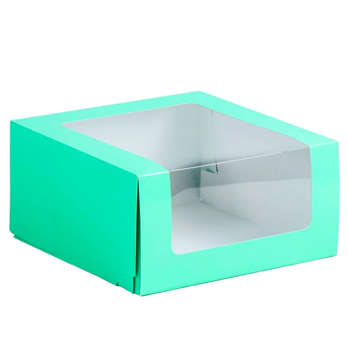 Коробка для торта с окном Мятная 23,5х23,5х11,5 см  | Фото — Магазин Andy Chef  1