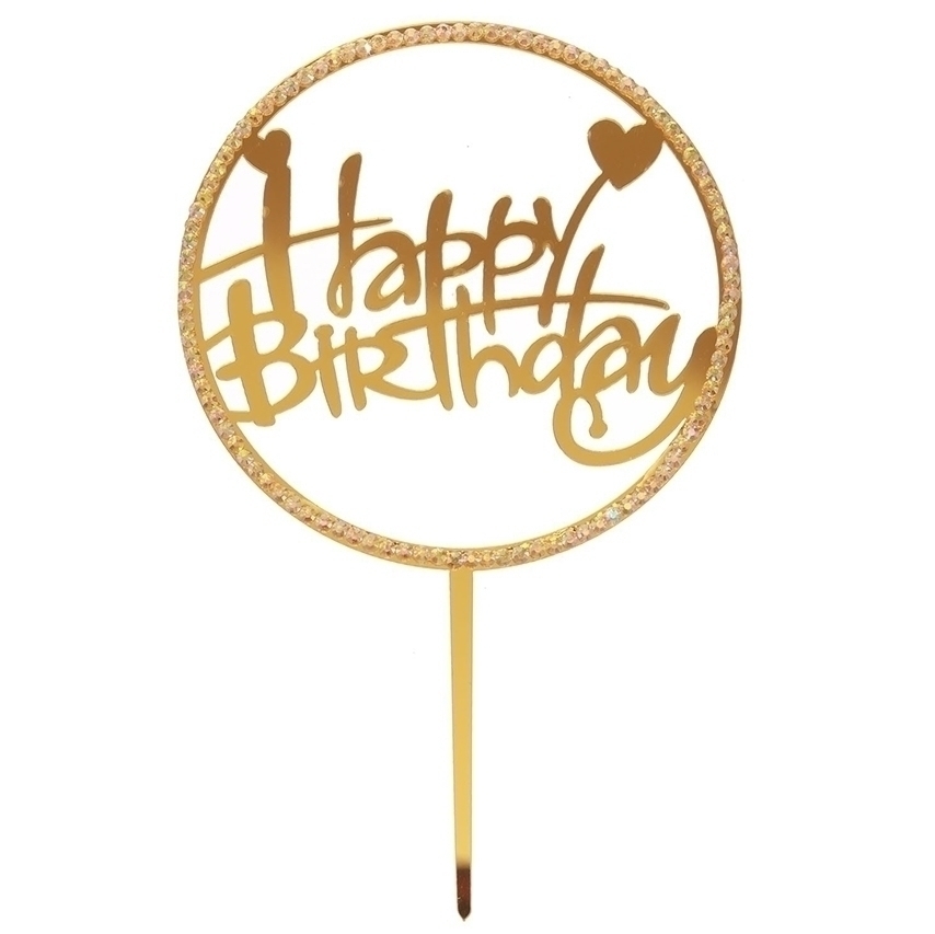 Топпер пластиковый Happy Birthday золотой со стразами  | Фото — Магазин Andy Chef  1