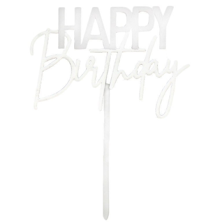 Топпер пластиковый Happy Birthday бело-серебряный  | Фото — Магазин Andy Chef  1