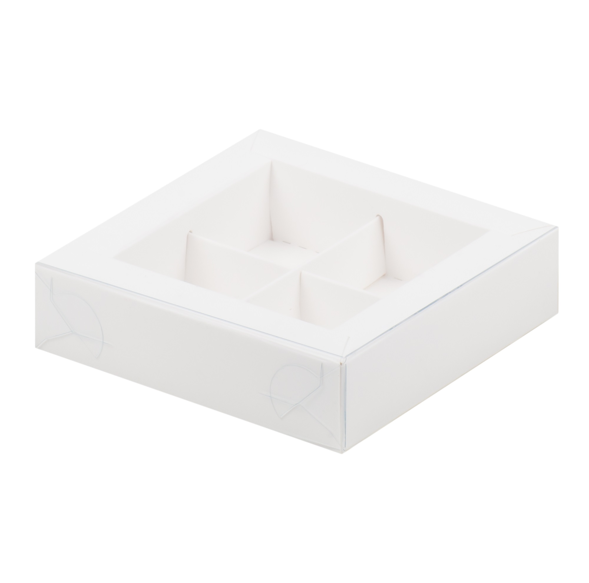 Коробка для 4 конфет с окном Белая 12х12х3 см  | Фото — Магазин Andy Chef  1