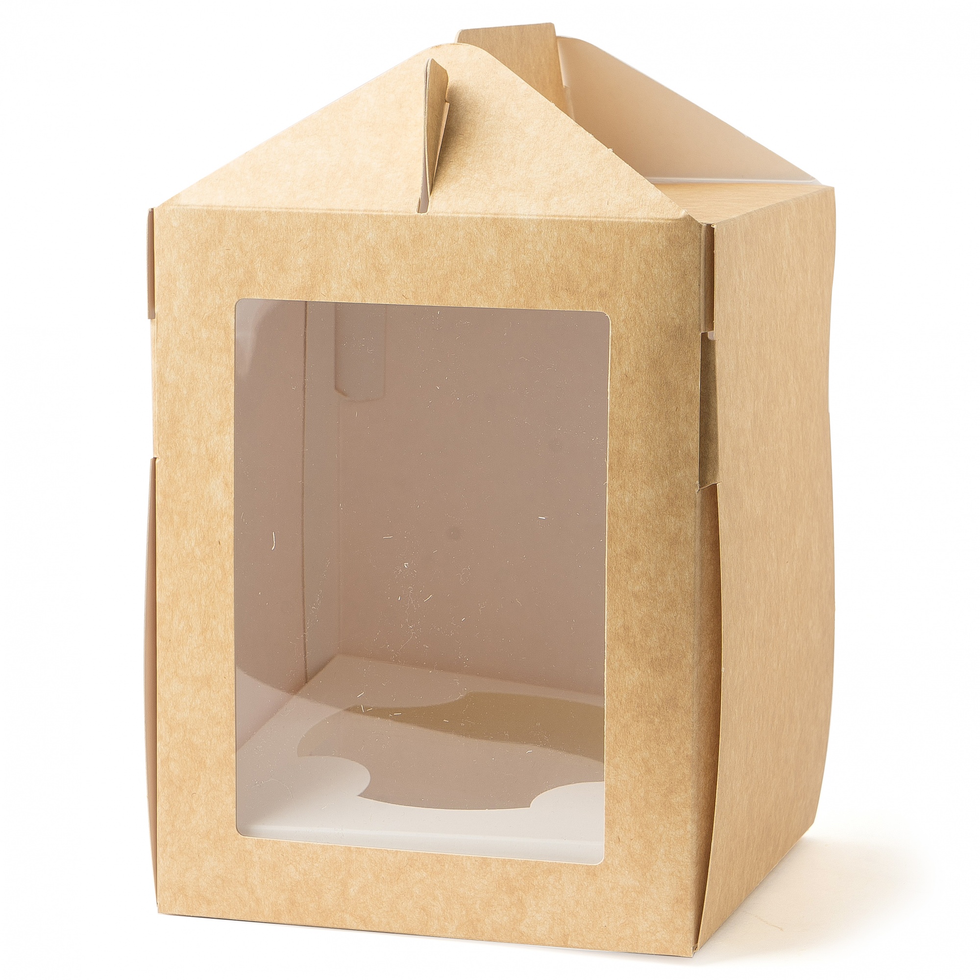 Коробка для кулича с окном и с ложементом Крафт 16х16х20 см  | Фото — Магазин Andy Chef  1
