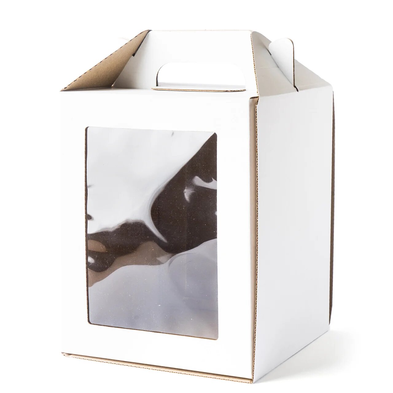 Коробка для кулича с окном Белая (гофрокартон) 16х16х20 см  | Фото — Магазин Andy Chef  1
