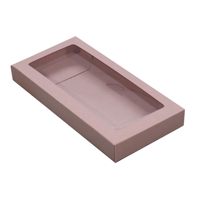 Коробка для шоколадных плиток с окном Нежно-розовая (дизайнерский картон) 16х8х1,7 см  | Фото — Магазин Andy Chef  1