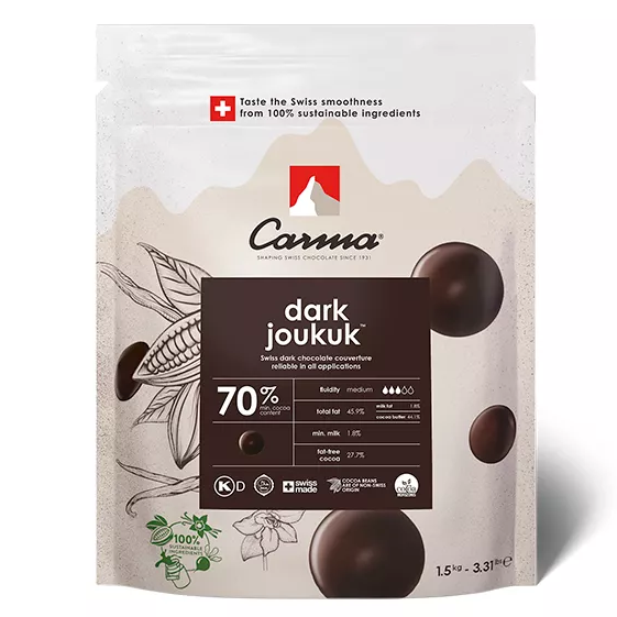 Шоколад горький Joukuk 70%, Carma, Швейцария, 1,5 кг  | Фото — Магазин Andy Chef  1