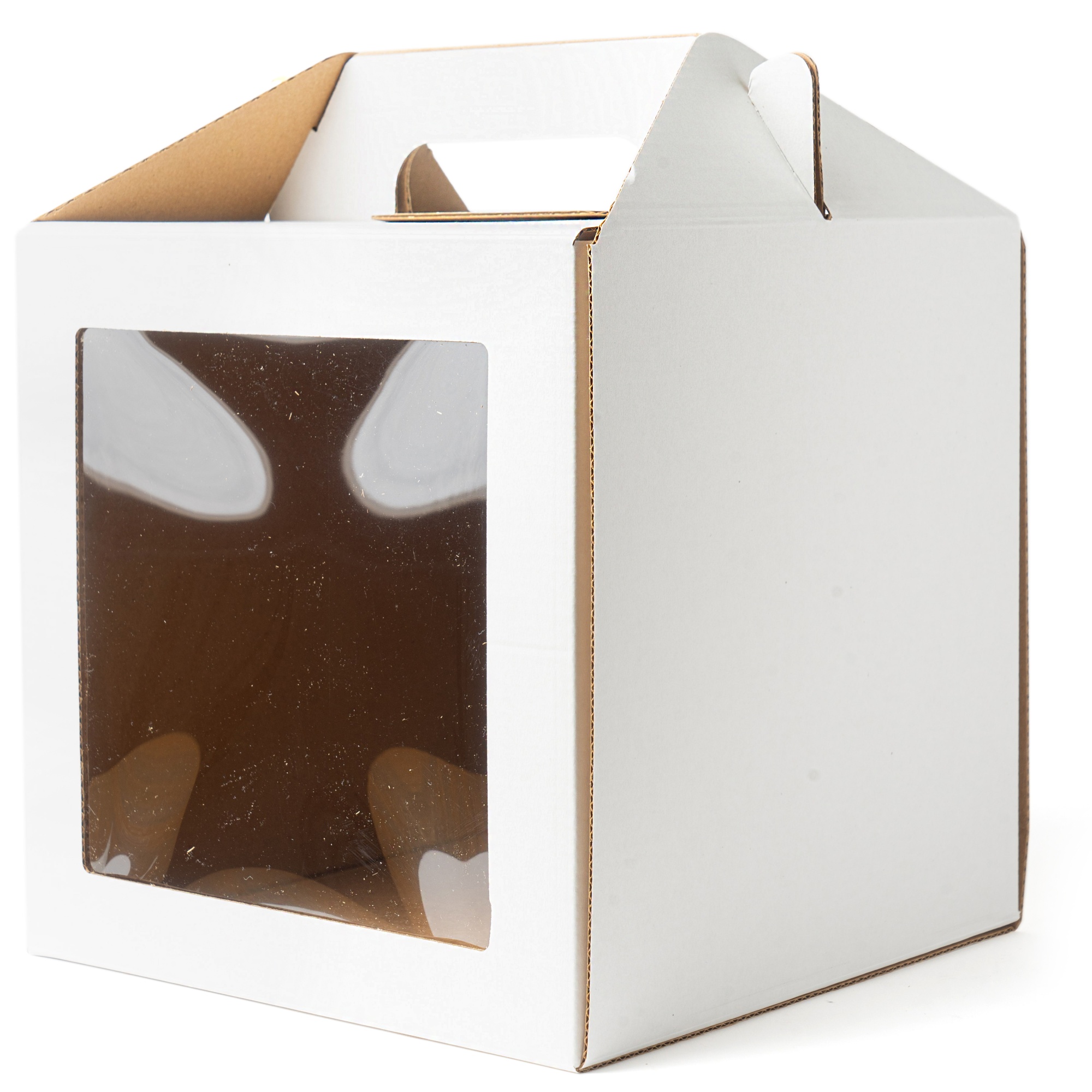 Коробка для торта c ручкой и окном Белая 19,5х19,5х19,5 см, 50 шт.  | Фото — Магазин Andy Chef  1