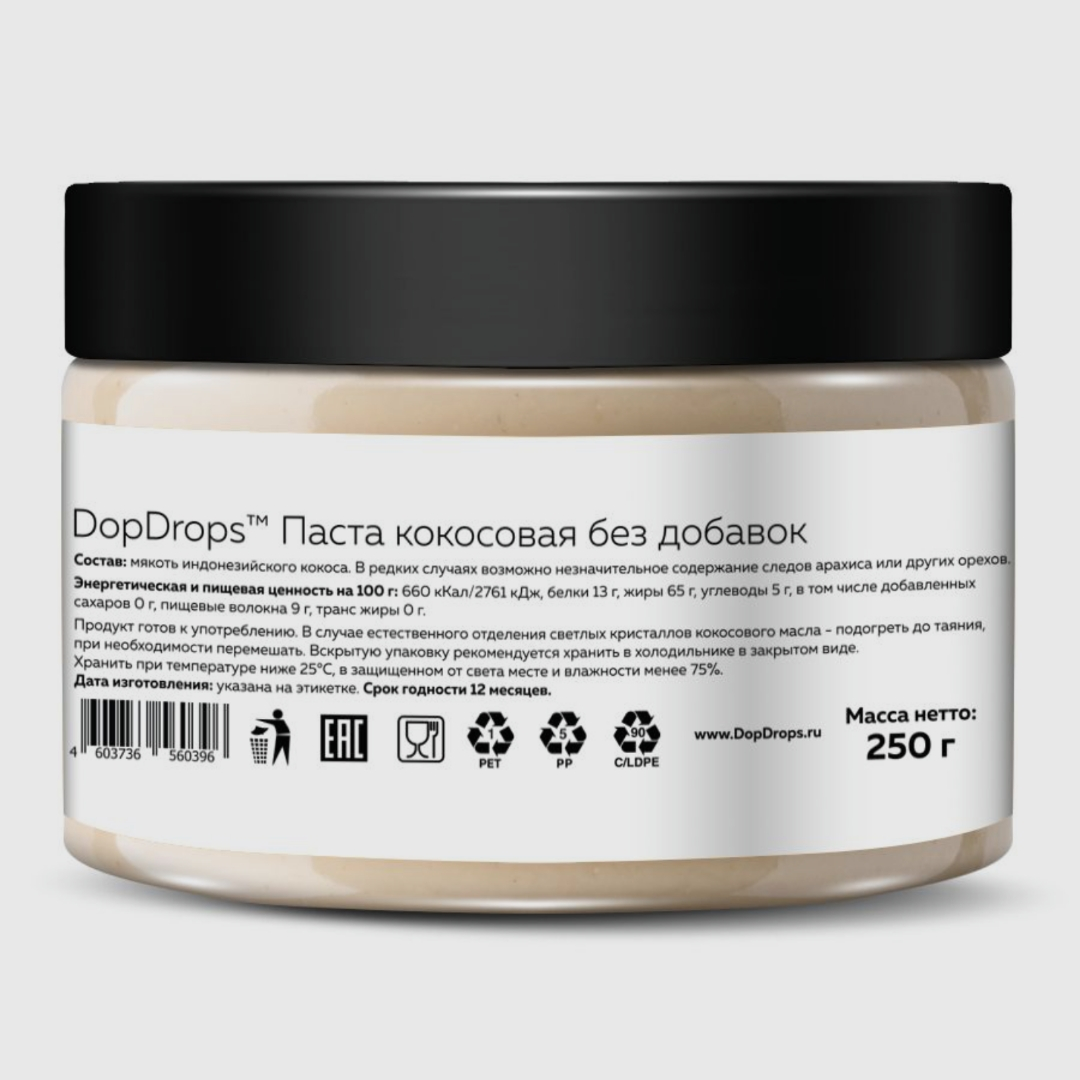 Кокосовая паста без добавок, DopDrops, 250 г - Цена в Москве