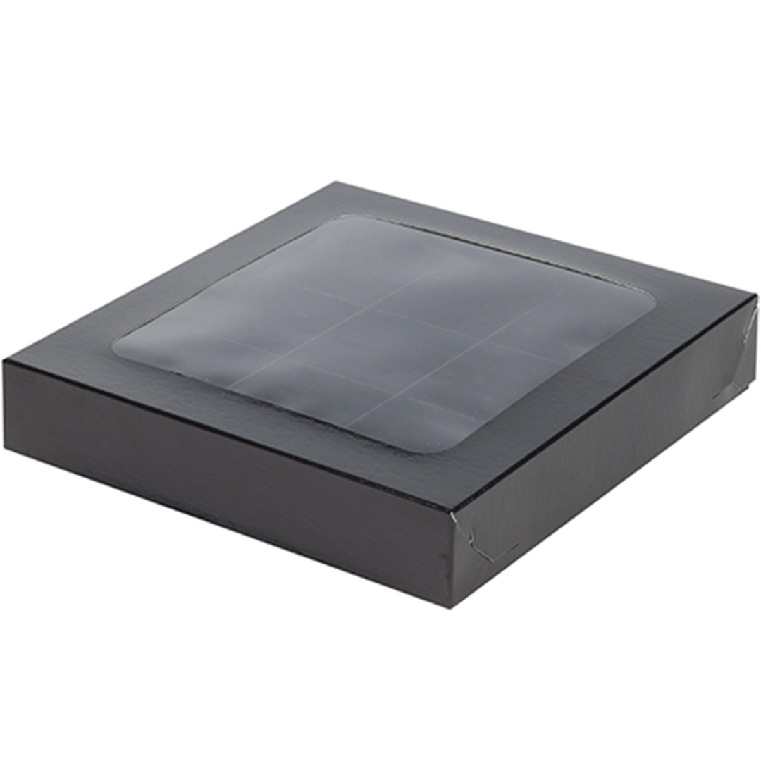 Коробка для 9 конфет с окном Чёрная 15,5х15,5х3 см  | Фото — Магазин Andy Chef  1