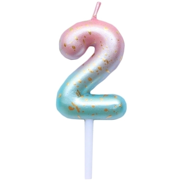 Свеча для торта цифра «2» розово-голубой металлик 4,5 см  | Фото — Магазин Andy Chef  1