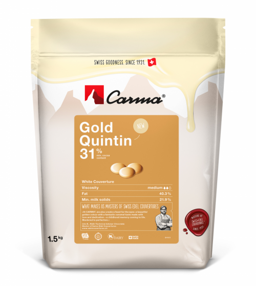 Шоколад белый со вкусом карамели Gold Quintin 31%, Carma, Швейцария, 1,5 кг (срок годности до 05.01.2025)  | Фото — Магазин Andy Chef  1