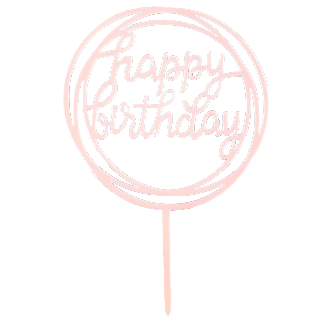Топпер пластиковый круглый Happy Birthday светло-розовый  | Фото — Магазин Andy Chef  1