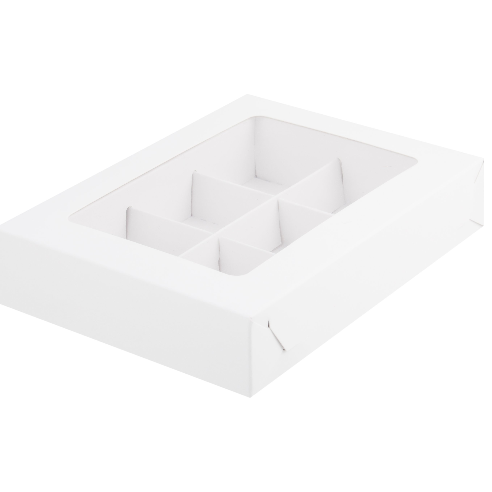 Коробка для 6 конфет с окном Белая 15,5х11,5х3 см  | Фото — Магазин Andy Chef  1