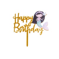 Топпер акриловый Happy Birthday с русалкой