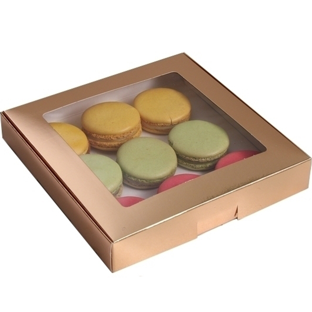 Коробка для десертов с окном Золотая 19х19х3 см  | Фото — Магазин Andy Chef  1
