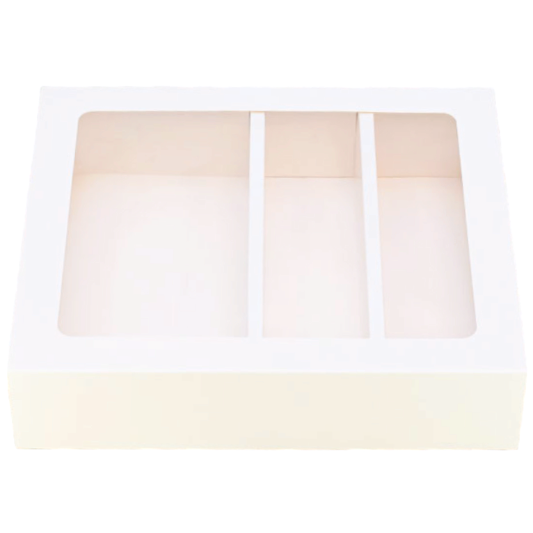 Коробка для зефира и подарка с окном, 3 ячейки, 29х25х6,5 см  | Фото — Магазин Andy Chef  1