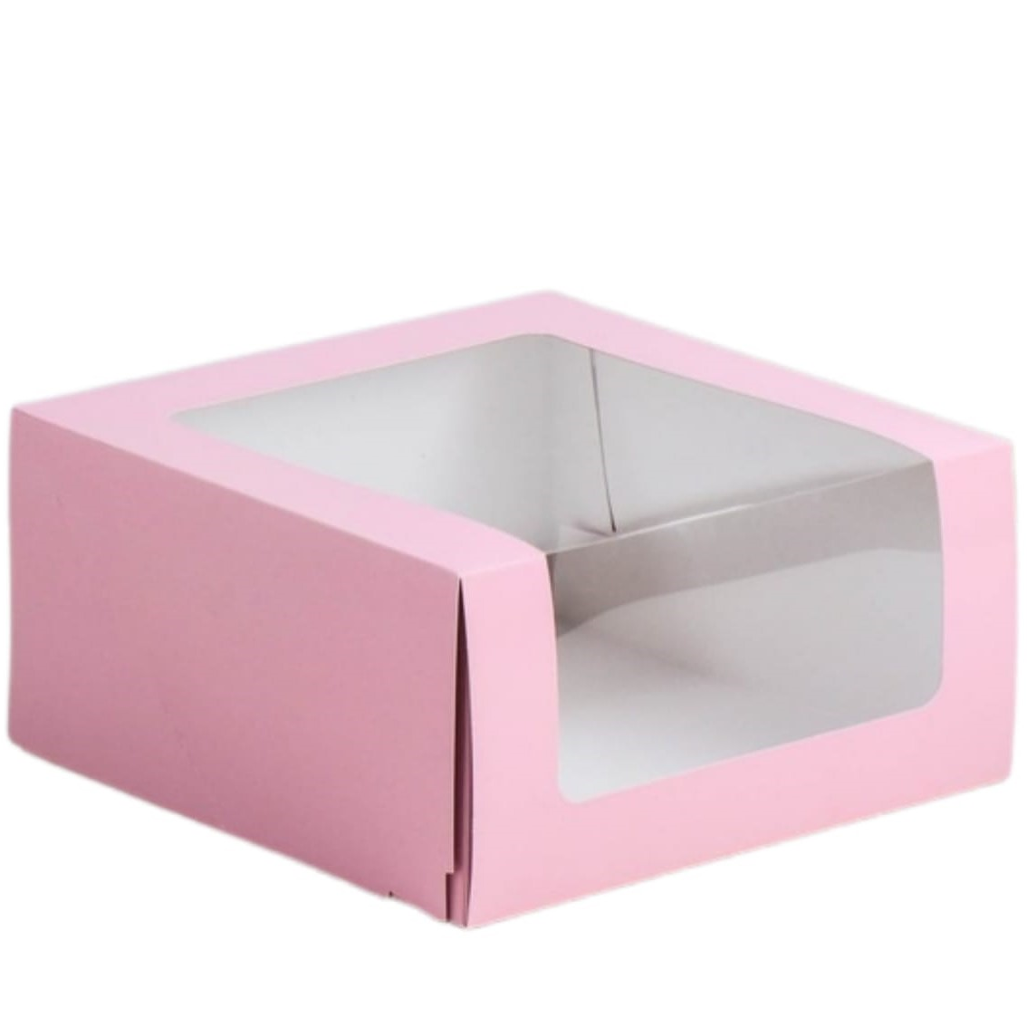 Коробка для торта с окном Розовая 23,5х23,5х11,5 см  | Фото — Магазин Andy Chef  1