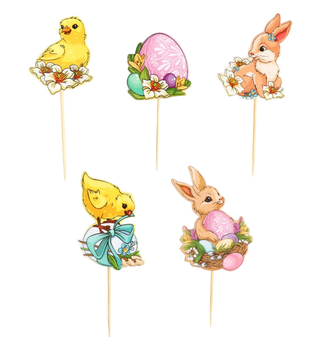 Набор топперов для куличей «Пасхальные кролики №1», 5 шт.  | Фото — Магазин Andy Chef  1