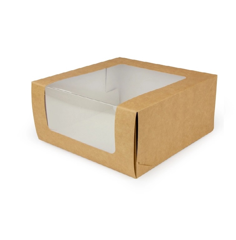 Коробка для десертов с окном Крафт 19х16х6 см  | Фото — Магазин Andy Chef  1