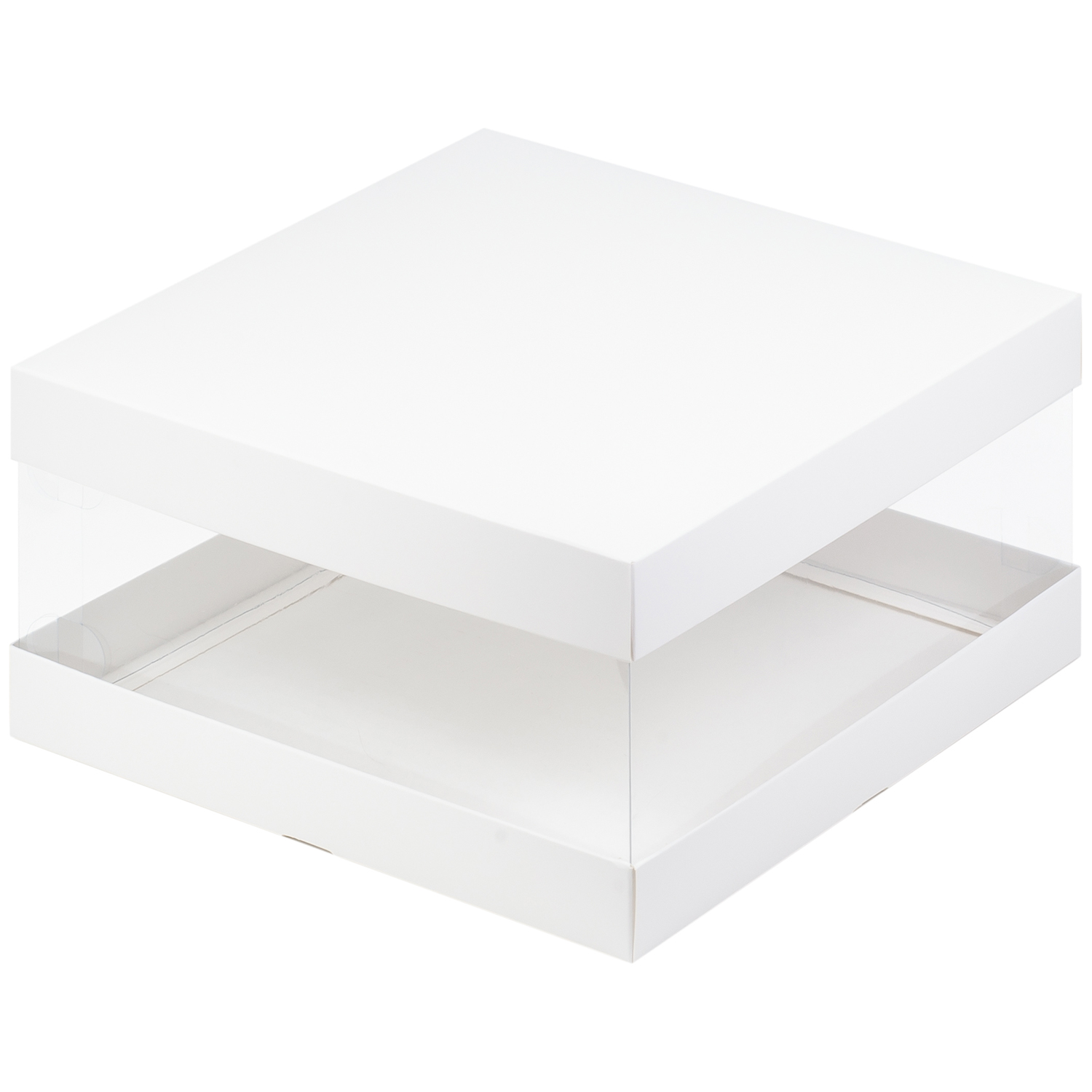 Коробка для торта с прозрачными стенками белая 23,5х23,5х12 см  | Фото — Магазин Andy Chef  1
