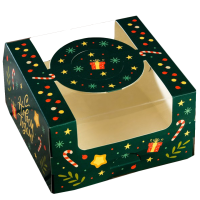 Коробка для бенто-торта «С Новым годом!» с окном 14х14х8 см, дно 14 см