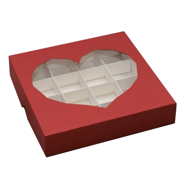 Коробка на 16 конфет «Рубиновое сердце» Красная 18х18х3,5 см  | Фото — Магазин Andy Chef  1