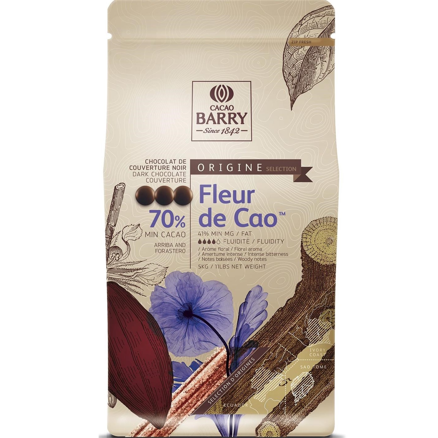 Шоколад тёмный Fleur de Cao 70%, Cacao Barry, Франция, 5 кг  | Фото — Магазин Andy Chef  1