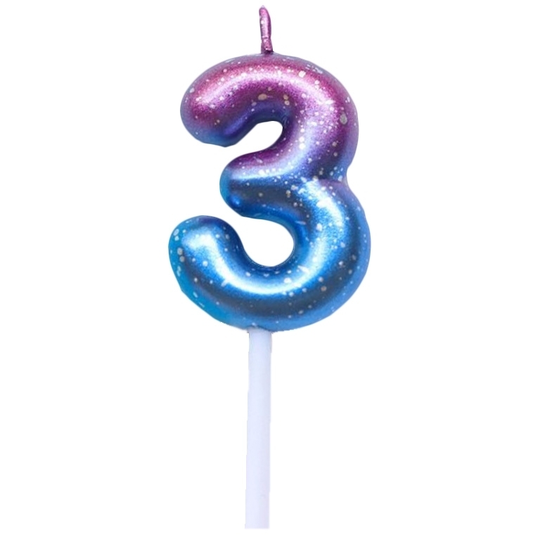 Свеча для торта цифра «3» сине-фиолетовый металлик 4,5 см  | Фото — Магазин Andy Chef  1