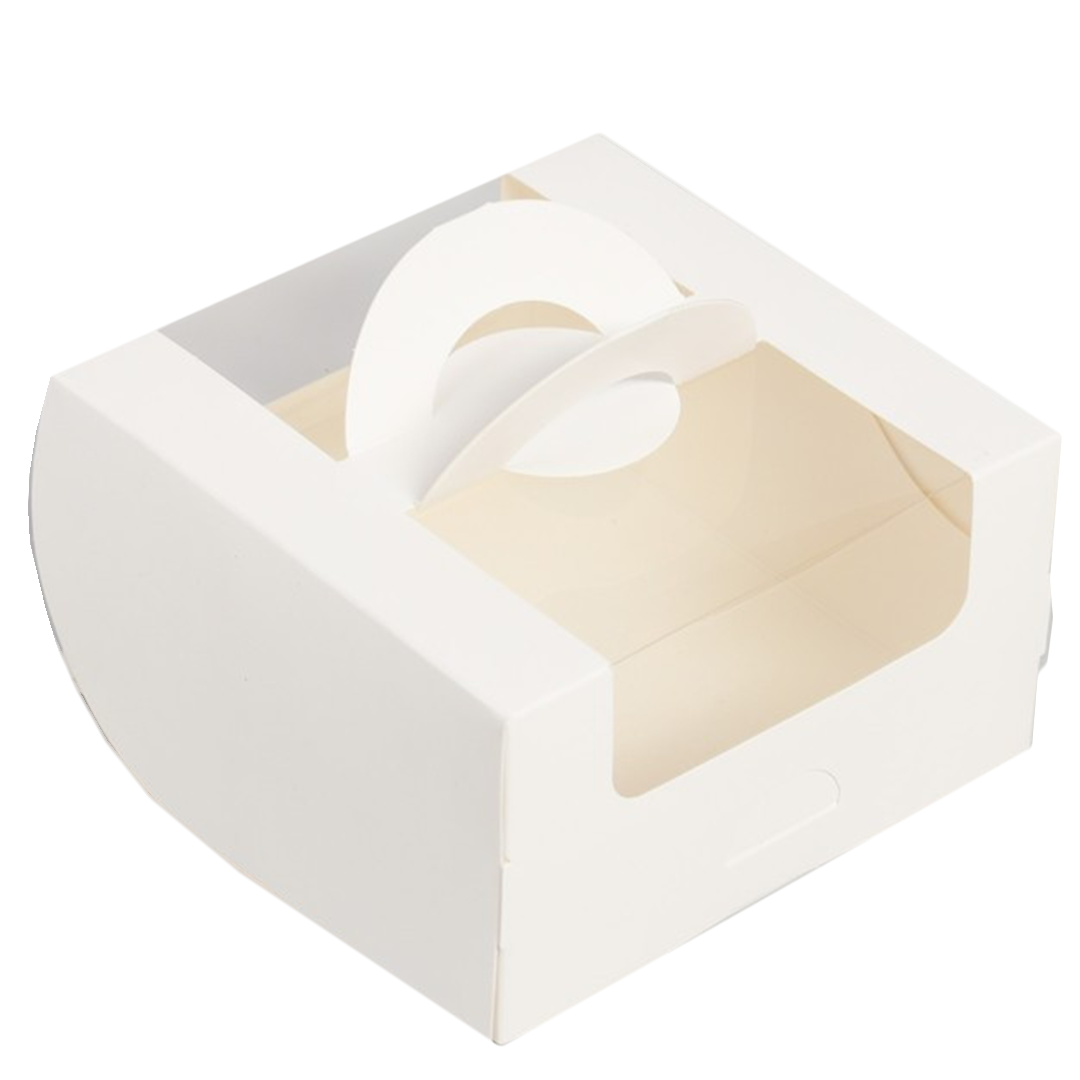 Коробка для бенто торта с окном Белая 14х14х8 см, дно 14 см  | Фото — Магазин Andy Chef  1