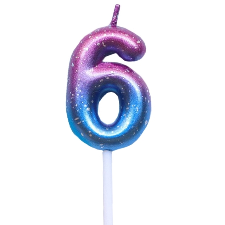 Свеча для торта цифра «6» сине-фиолетовый металлик 4,5 см  | Фото — Магазин Andy Chef  1