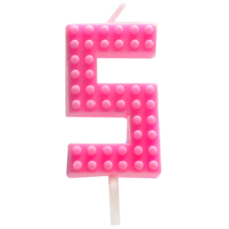 Свеча для торта «Лего» цифра «5» розовый 5,5 см  | Фото — Магазин Andy Chef  1