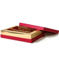 Коробка для 6 конфет и клубники в шоколаде Премиум Красная/Золото 15,5х11,5х3 см