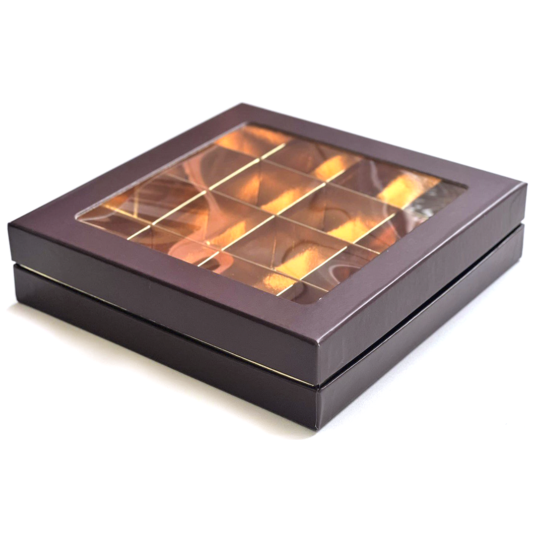 Коробка на 16 конфет Премиум Коричневая/Золото 18х18х4,5 см  | Фото — Магазин Andy Chef  1
