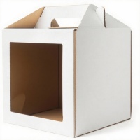 Коробка для торта и пряничного домика c ручкой и окном Белая 19,5х19,5х19,5 см