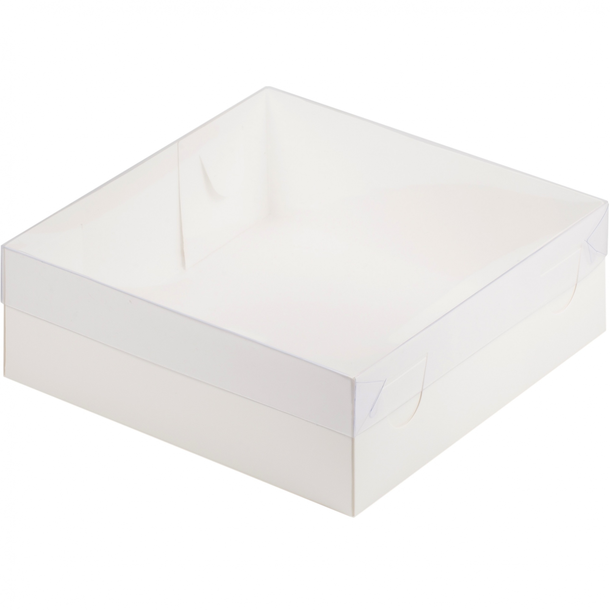 Коробка для десертов с прозрачной крышкой Белая 20х20х7 см  | Фото — Магазин Andy Chef  1
