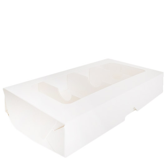 Коробка для дегустационных наборов тортов и пирожных с вкладышами, 4 ячейки, Белая, 25х13х4 см  | Фото — Магазин Andy Chef  1
