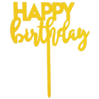 Топпер пластиковый Happy Birthday Жёлто-золотой