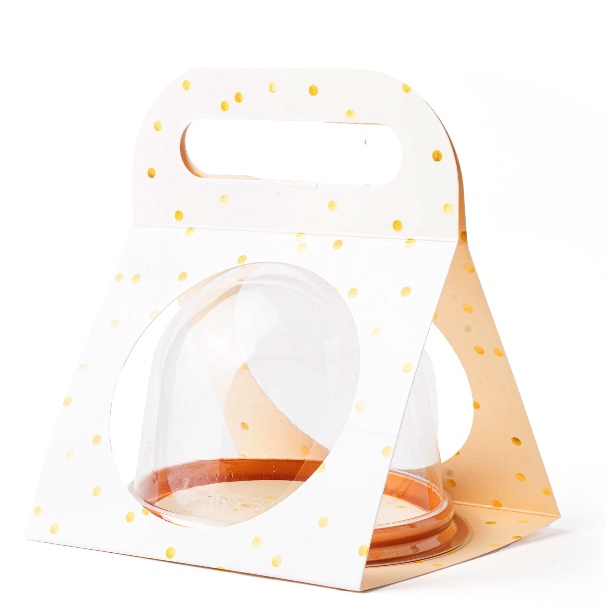 Сумка для купола бумажная белая в золотой горошек 11,5х11,5 см   | Фото — Магазин Andy Chef  1