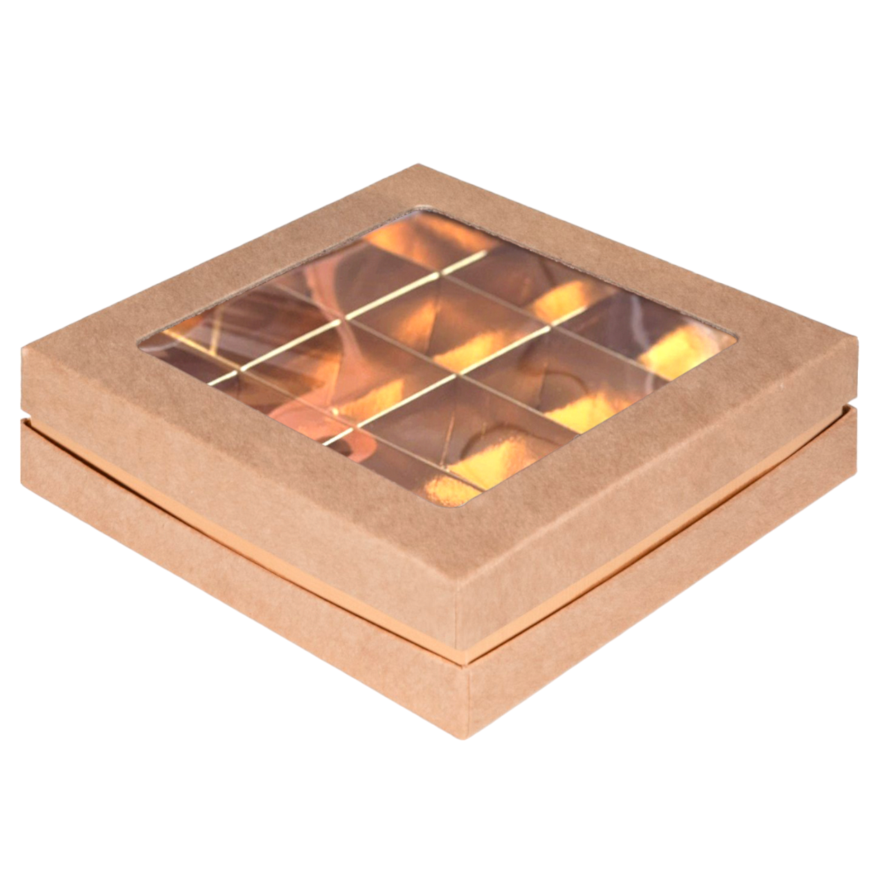Коробка на 16 конфет Премиум Крафтовая/Золото 18х18х4,5 см  | Фото — Магазин Andy Chef  1