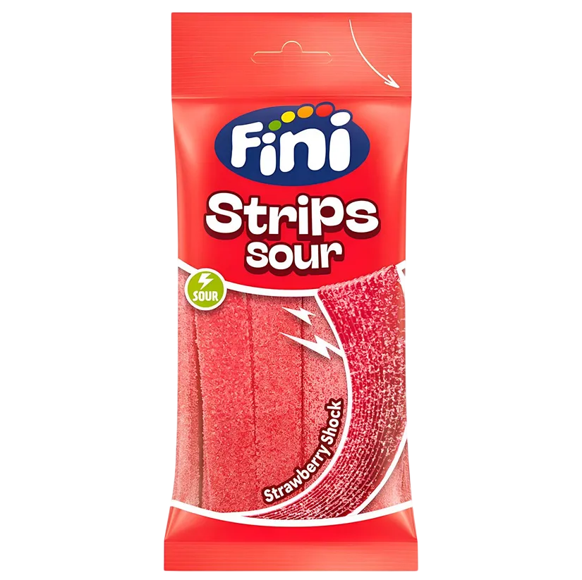 Мармелад «Кислые пластинки» со вкусом клубники Strips Sour , FINI, Испания, 90 г  | Фото — Магазин Andy Chef  1