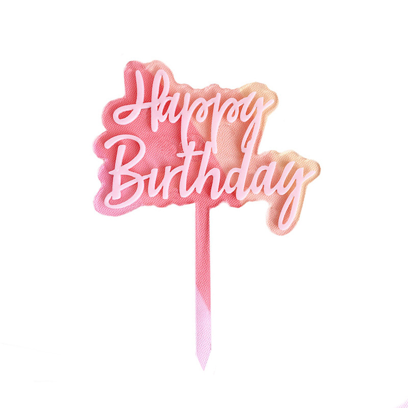 Топпер акриловый Happy Birthday прозрачный розовый  | Фото — Магазин Andy Chef  1