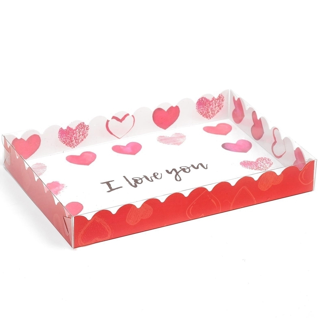 Коробка для пряников и печенья «Романтика» с прозрачной крышкой Красная 22х15х3 см  | Фото — Магазин Andy Chef  1