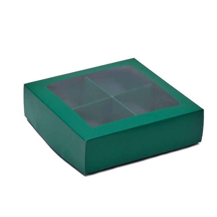 Коробка для 4 конфет с окном Изумрудная 12,5х12,5х3,5 см  | Фото — Магазин Andy Chef  1