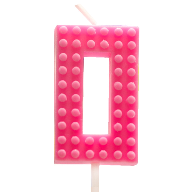 Свеча для торта «Лего» цифра «0» розовый 5,5 см  | Фото — Магазин Andy Chef  1