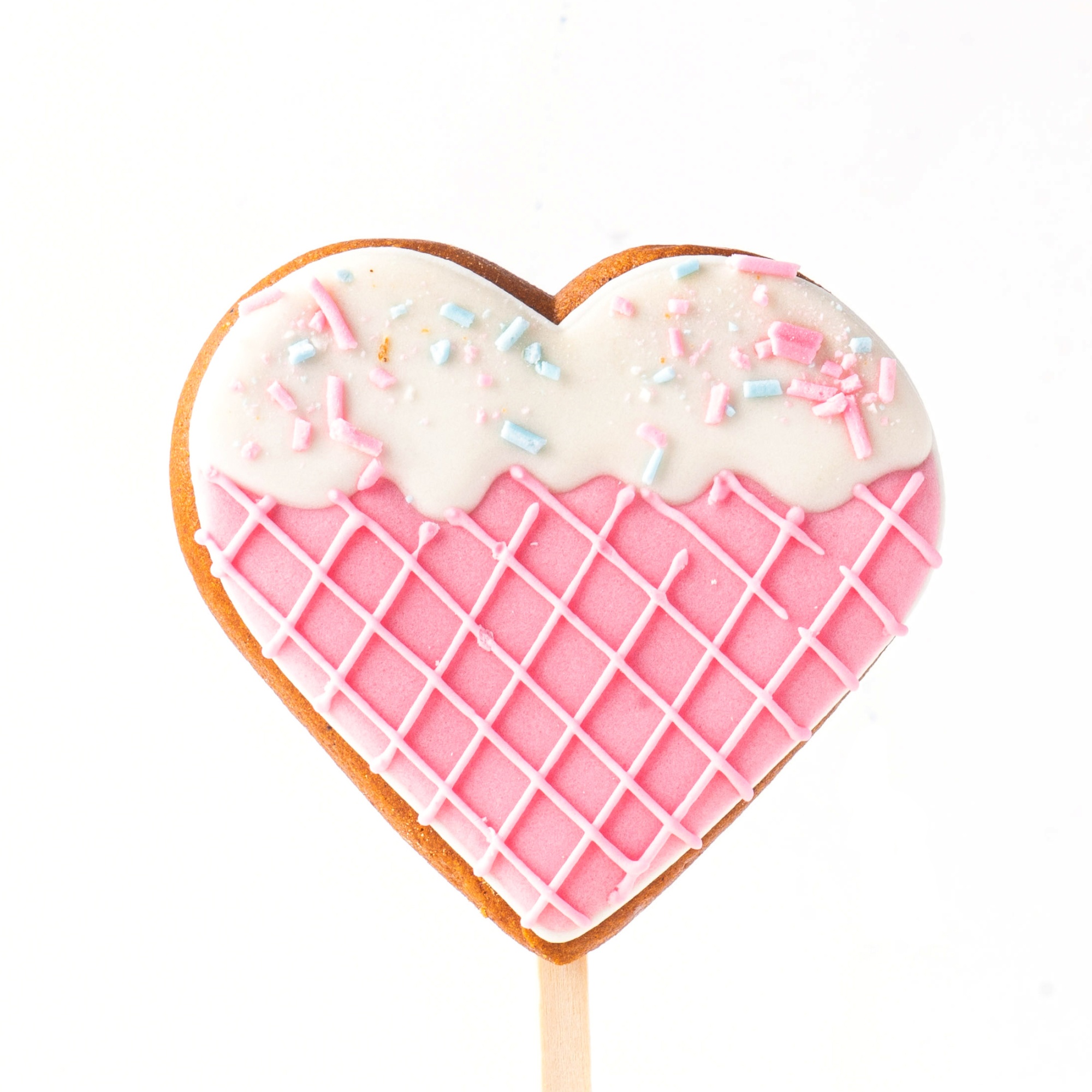 Пряник на палочке «Сердце вафельное розовое» 8 см  | Фото — Магазин Andy Chef  1