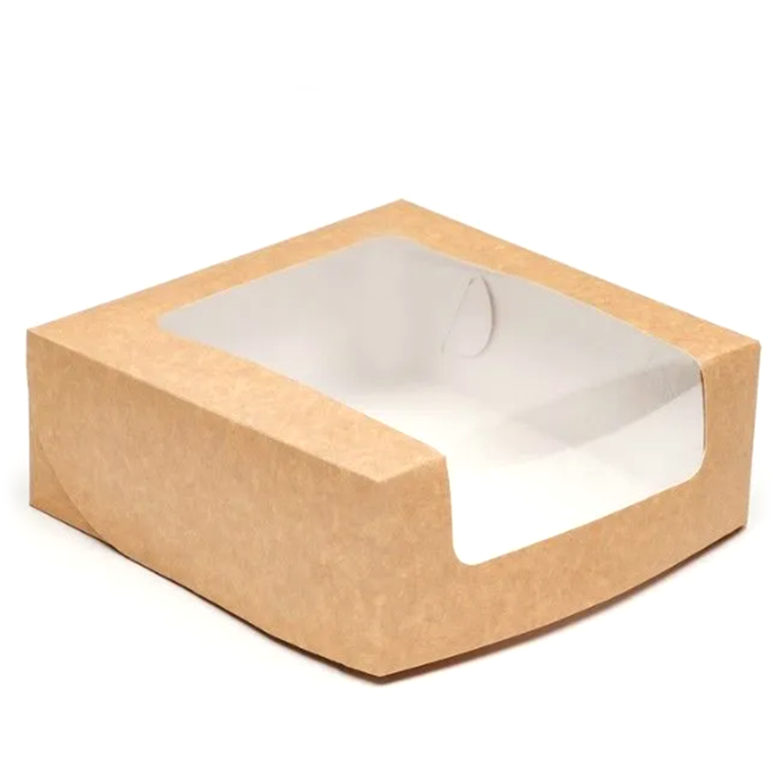 Коробка для торта с окном Крафт 18x18x7 см  | Фото — Магазин Andy Chef  1