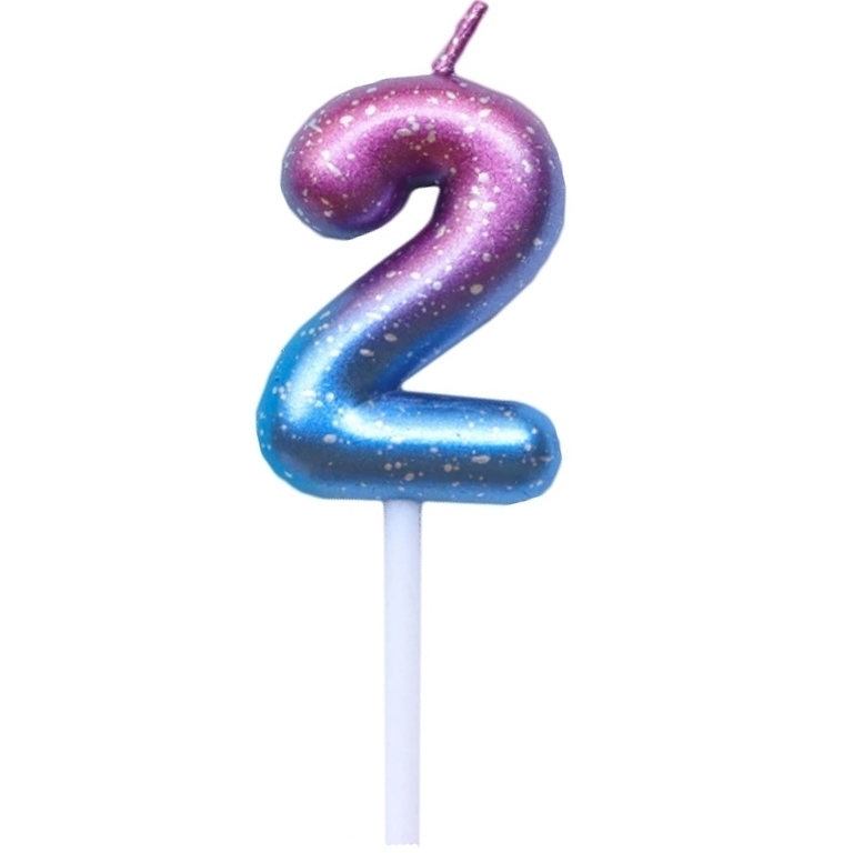 Свеча для торта цифра «2» сине-фиолетовый металлик 4,5 см  | Фото — Магазин Andy Chef  1