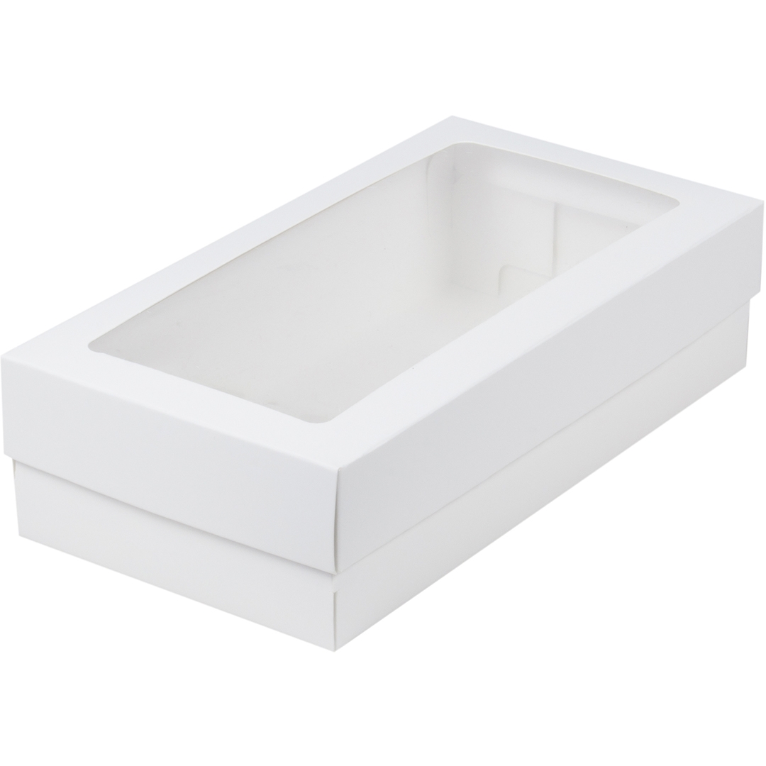 Коробка для макарон с окном и разделителем Белая 21х11х5,5 см  | Фото — Магазин Andy Chef  1