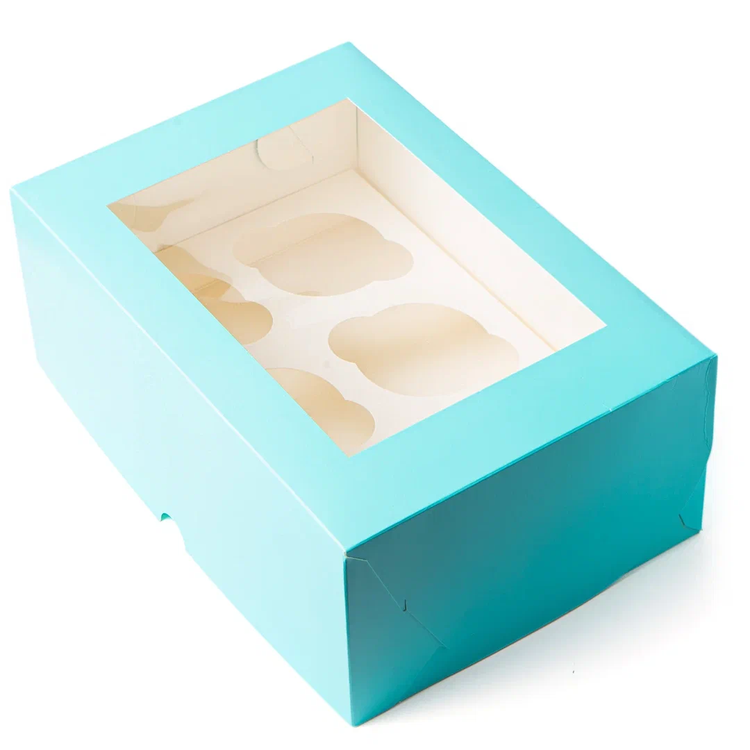 Коробка на 6 капкейков с окном Тиффани 25х17х10 см  | Фото — Магазин Andy Chef  1