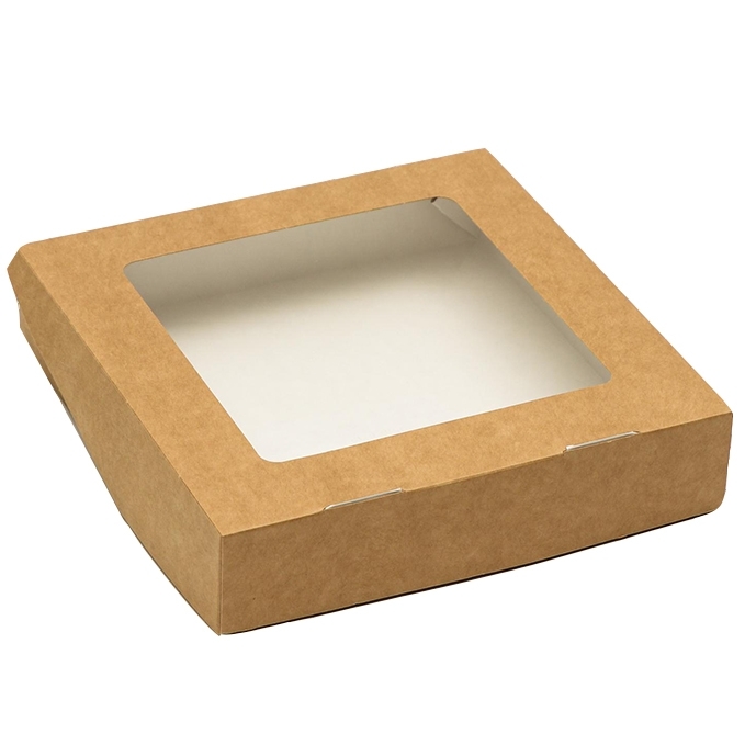 Коробка для десертов с окном Крафт 20х20х4 см  | Фото — Магазин Andy Chef  1